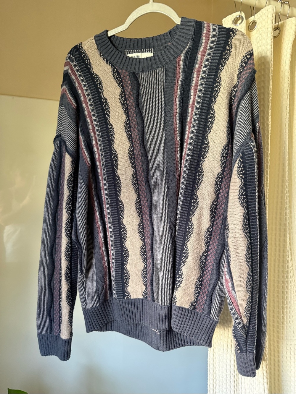 Unisex Patterned Crewneck Sweater - Blue and Cream